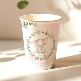Vasos De Papel elefante rosa floral pequeña ducha de cacahuete