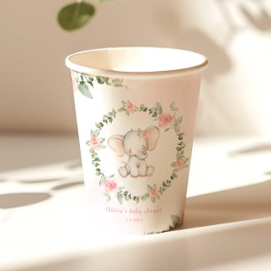 Vasos De Papel elefante rosa floral pequeña ducha de cacahuete
