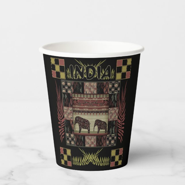 Vasos De Papel elefantes étnicos de India (Anverso)
