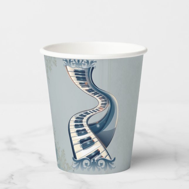 Vasos De Papel Elegance in piano keys and blossoms.  (Anverso)