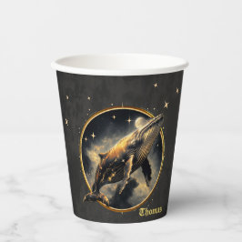 Vasos De Papel Elegancia cósmica, la ballena dorada y negra