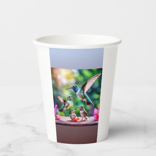 Vasos De Papel "Elegancia efímera: Hummingbird Art en tazas de pa (Anverso)