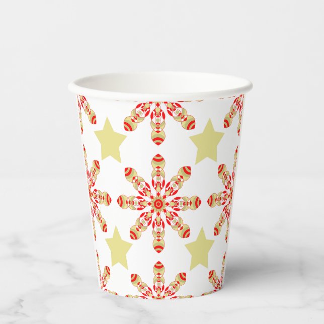 Vasos De Papel Elegancia festiva: patrón estelar rojo y oro (Anverso)