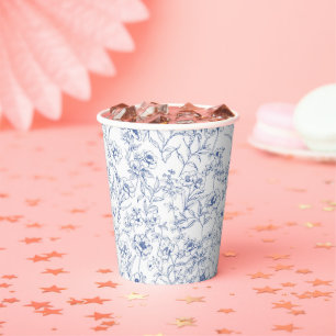 Vasos De Papel Elegancia indefinida Patrón floral azul
