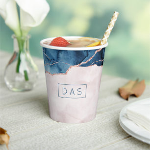 Vasos De Papel Elegancia mística Monograma Rubor Verde azulado