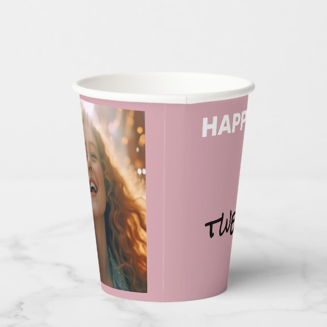 Vasos De Papel Elegancia silenciosa Rosa oxidado feliz cumpleaños (Derecha)