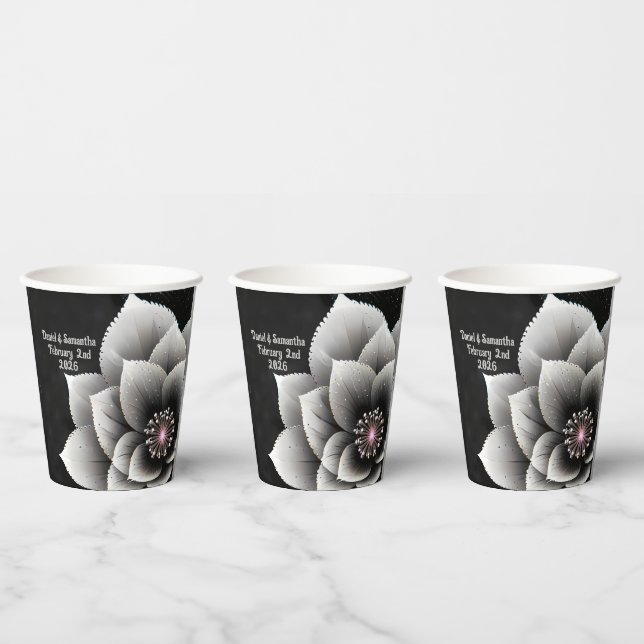 Vasos De Papel Elegancia sin tiempo: Boda negro y plateado de flo (Multi)