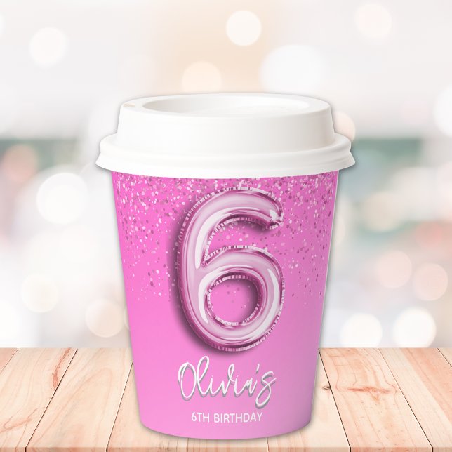 Vasos De Papel Elegant 6th Birthday Girl with Pink Ballon Number (Subido por el creador)