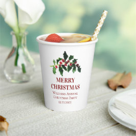 Vasos De Papel Elegant Berries Christmas Botanical Simple