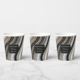 Vasos De Papel Elegant Black and Gold Marble Wedding