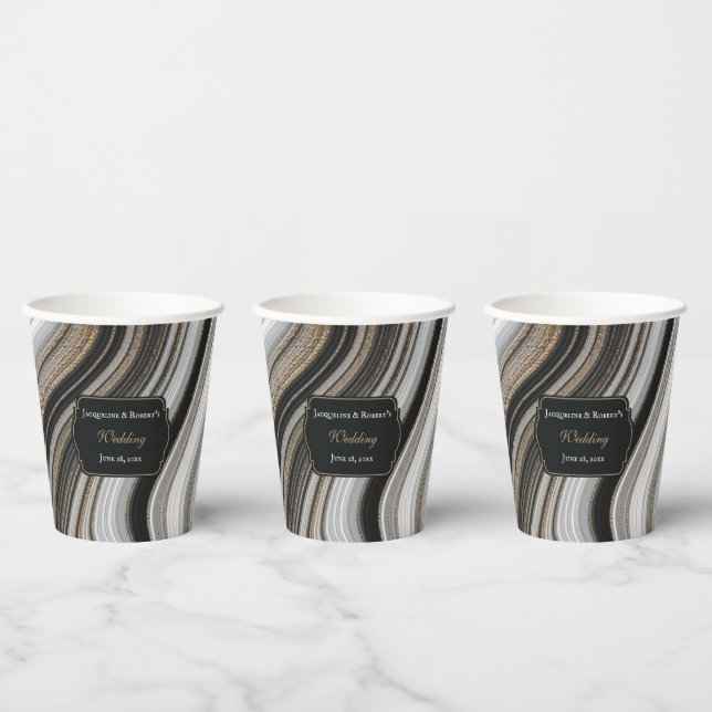 Vasos De Papel Elegant Black and Gold Marble Wedding (Multi)