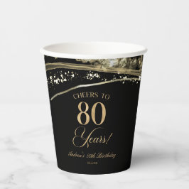 Vasos De Papel Elegant Black Gold Agate 80th Birthday Party