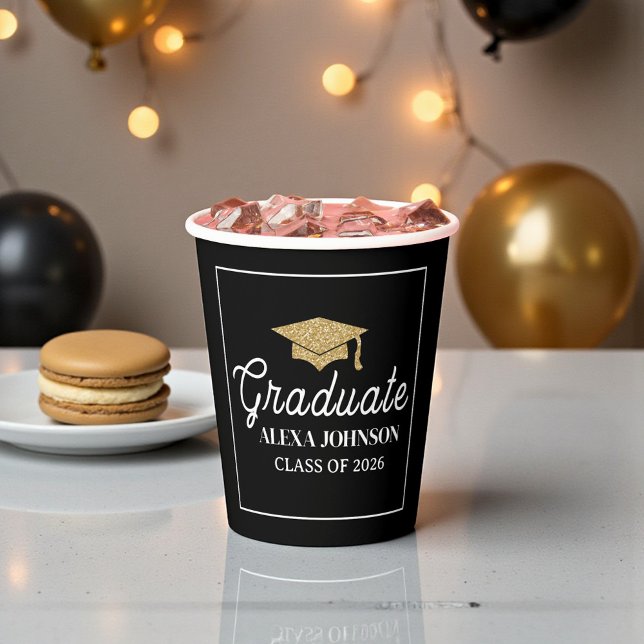 Vasos De Papel Elegant Black & Gold Class Of 2026 Graduation (Subido por el creador)