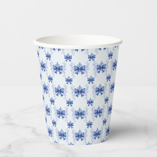 Vasos De Papel Elegant Blue Bow Bridal Shower (Anverso)