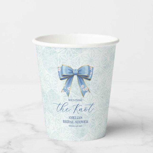 Vasos De Papel Elegant Blue Bow Engagement Party Invitation (Anverso)
