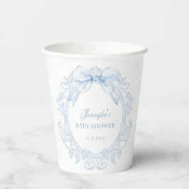 Vasos De Papel Elegant Blue Frame Bow Baby Boy Shower