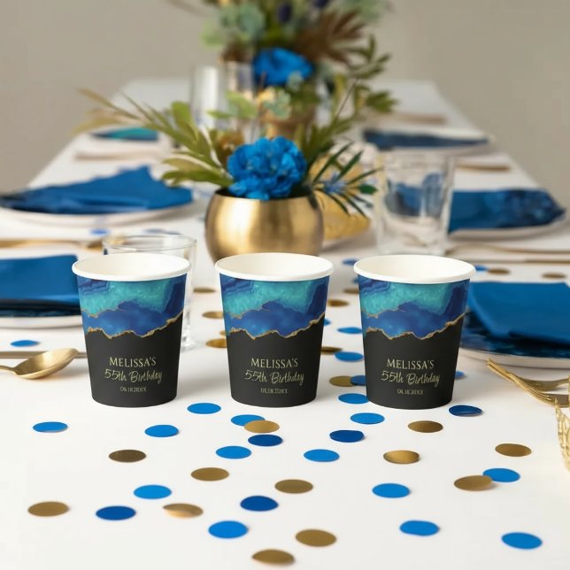 Vasos De Papel Elegant Blue Gold Abstract Marble Design (Subido por el creador)