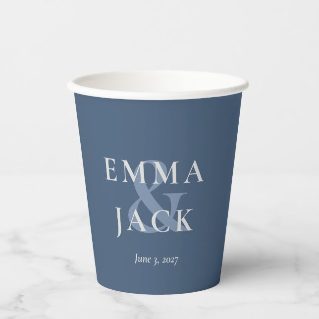 Vasos De Papel Elegant Blue Minimalist ampersand Wedding  (Anverso)