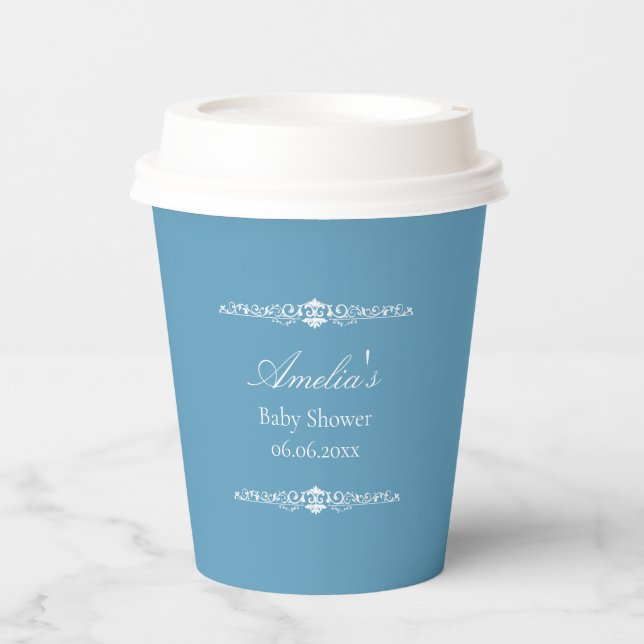 Vasos De Papel Elegant Blue Regency Style Baby Shower  (Anverso)