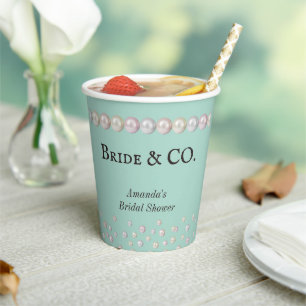 Vasos De Papel Elegant Bride & Co Azul Teal Perla Bridal Shower