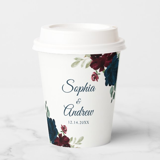 Vasos De Papel Elegant Burgundy & Navy Rustic Wood Wedding (Anverso)