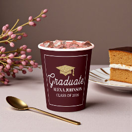 Vasos De Papel Elegant Deep Burgundy Class Of 2026 Graduation