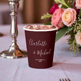 Vasos De Papel Elegant Deep Burgundy Script Minimalist Wedding