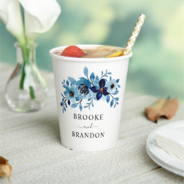 Vasos De Papel elegant dusty Blue watercolor flower bouquet