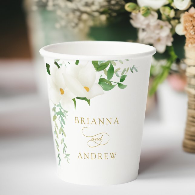 Vasos De Papel Elegant Floral Magnolia Wedding  (Elegant Floral Magnolia Wedding Paper Cups)