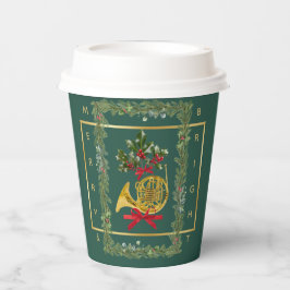Vasos De Papel Elegant French Horn Christmas Dark Green