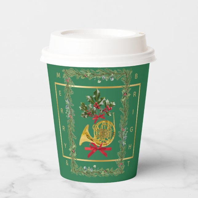 Vasos De Papel Elegant French Horn Christmas Green (Anverso)