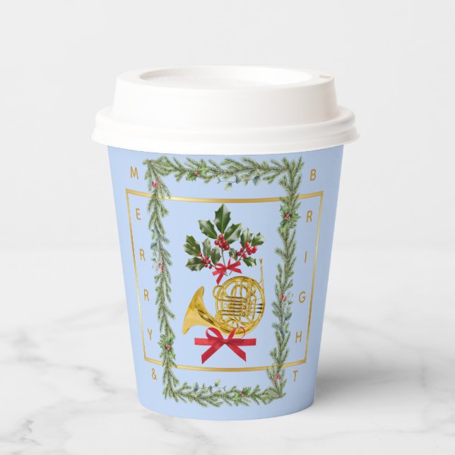 Vasos De Papel Elegant French Horn Christmas Light Blue Paper Cup (Anverso)