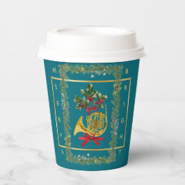 Vasos De Papel Elegant French Horn Christmas Teal Paper Cup