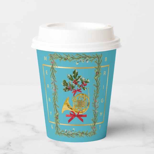 Vasos De Papel Elegant French Horn Christmas Turquoise Paper Cup (Anverso)