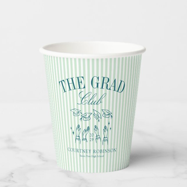 Vasos De Papel Elegant Green and Blue Grad Club Graduation (Anverso)