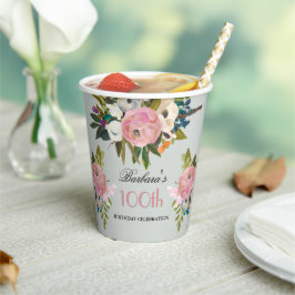 Vasos De Papel Elegant Handpainted Floral 100th Birthday Party 