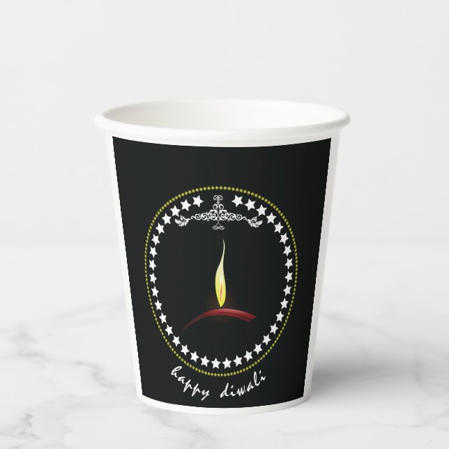 Vasos De Papel Elegant Happy Diwali Diya Flame Star Wreath (Anverso)
