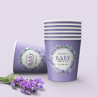 Vasos De Papel Elegant Lavender Floral Baby Shower 