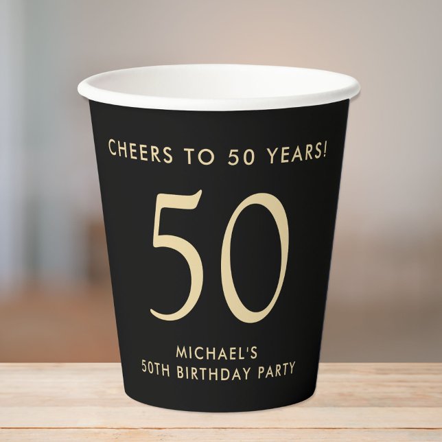 Vasos De Papel Elegant Mens Black Gold 50th Birthday Party (Subido por el creador)
