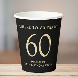 Vasos De Papel Elegant Mens Black Gold 60th Birthday Party
