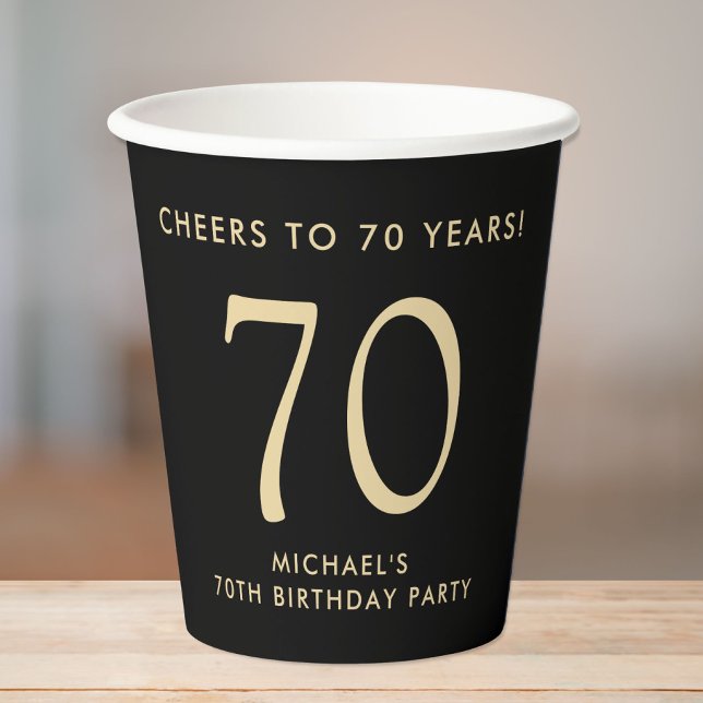 Vasos De Papel Elegant Mens Black Gold 70th Birthday Party (Subido por el creador)