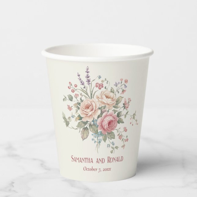 Vasos De Papel Elegant Pastel Roses Shabby Chic Wedding (Anverso)