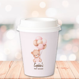 Vasos De Papel Elegant Pink and Brown Teddy Bear Baby Shower