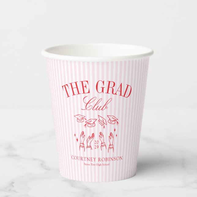 Vasos De Papel Elegant Pink and Red Grad Club Graduation (Anverso)