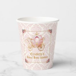 Vasos De Papel Elegant Pink Damask Princess Carriage Baby Shower