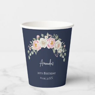 Vasos De Papel Elegant Pink Floral Personalized Disposable Cup