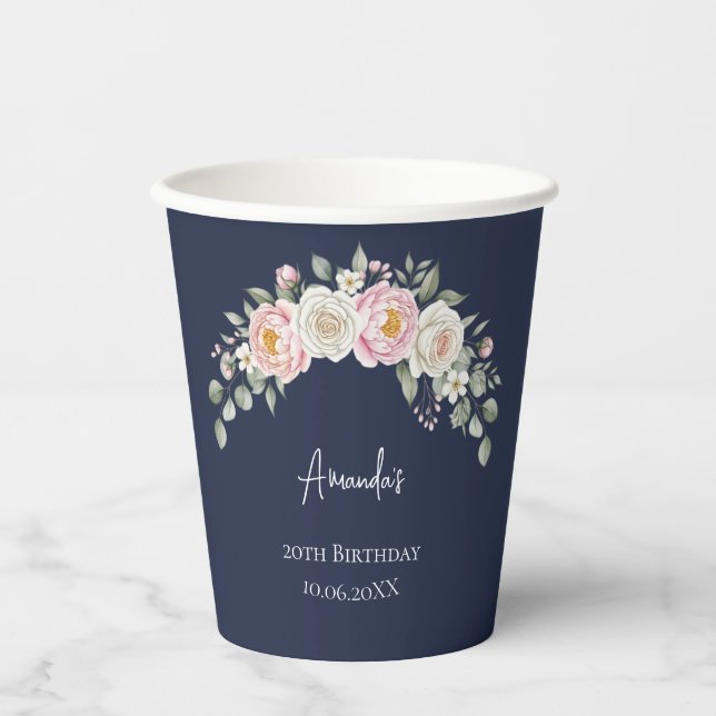 Vasos De Papel Elegant Pink Floral Personalized Disposable Cup (Anverso)