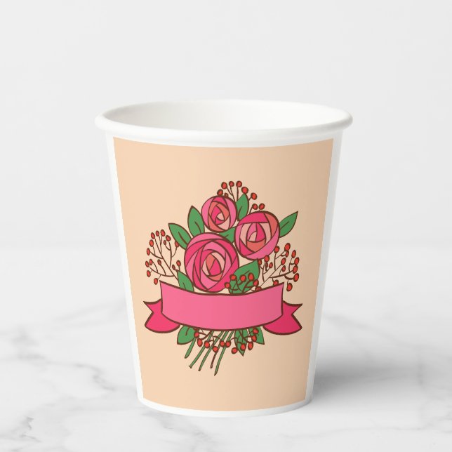 Vasos De Papel Elegant Pink Rose Floral Bouquet (Anverso)