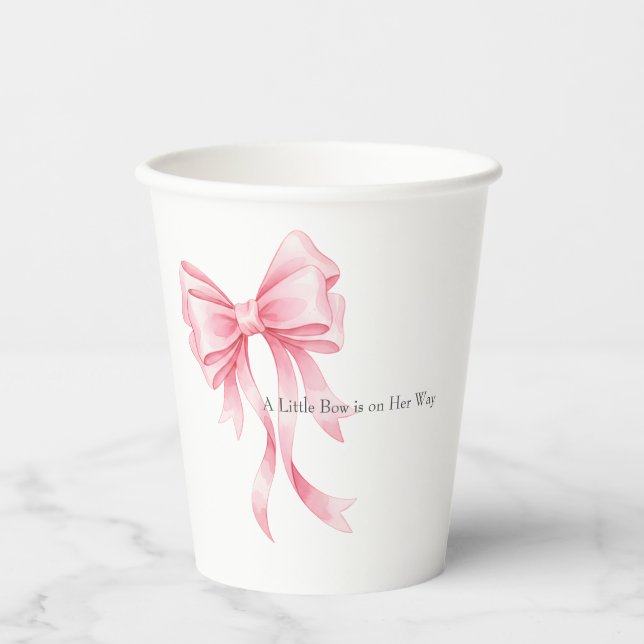 Vasos De Papel Elegant Pink Watercolor Bow Baby Shower (Anverso)