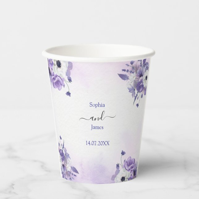 Vasos De Papel Elegant Purple Watercolor wedding (Anverso)